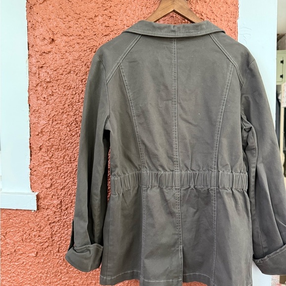 DKNY Womens Cargo Khaki Trench Jacket Longsleeve Utility Button Coat Size Medium - Picture 3 of 5